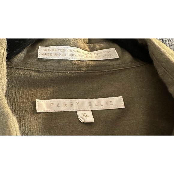 Perry Ellis Olive Mens Short Sleeve Button Down Shirt - Picture 2 of 3